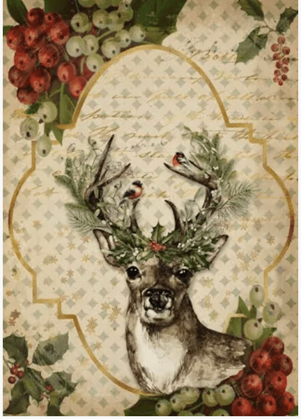 Christmas Reindeer Decoupage Paper Pickin' Boots Vintage