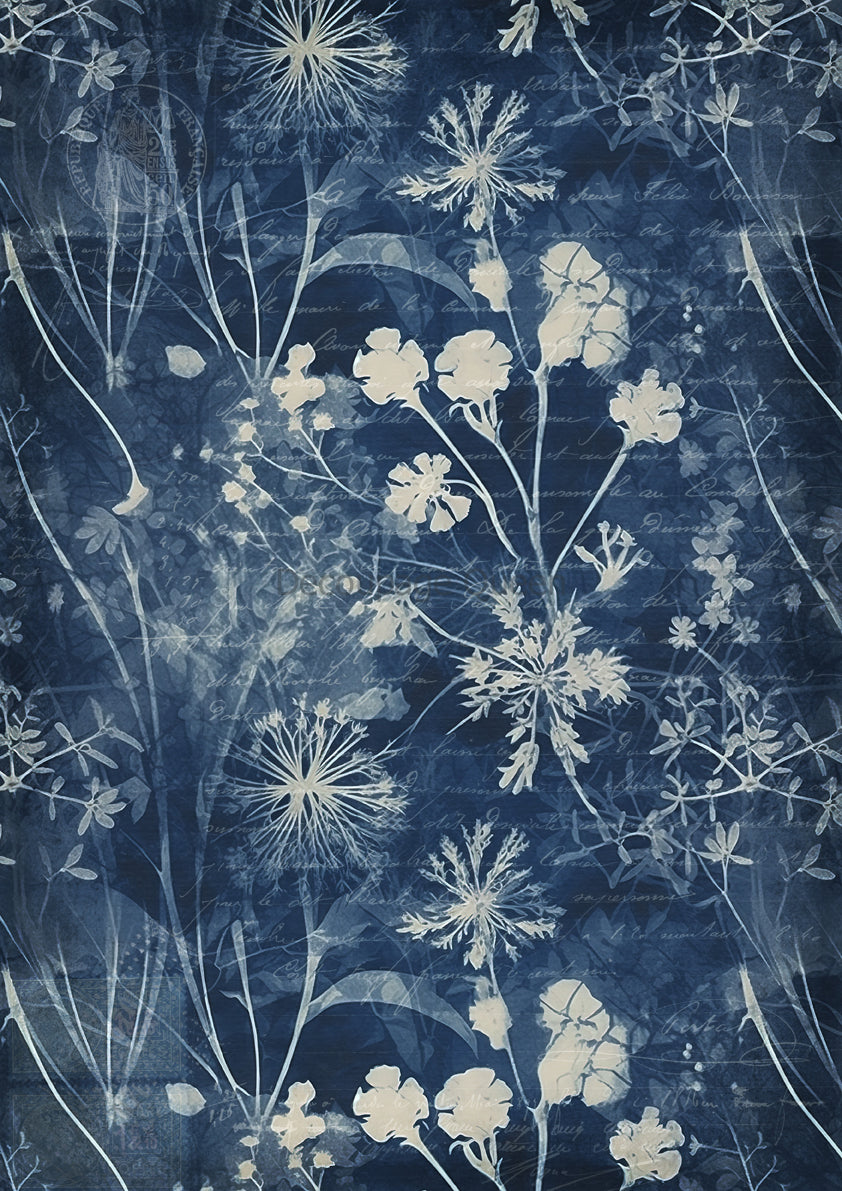 blue with white flowers paper