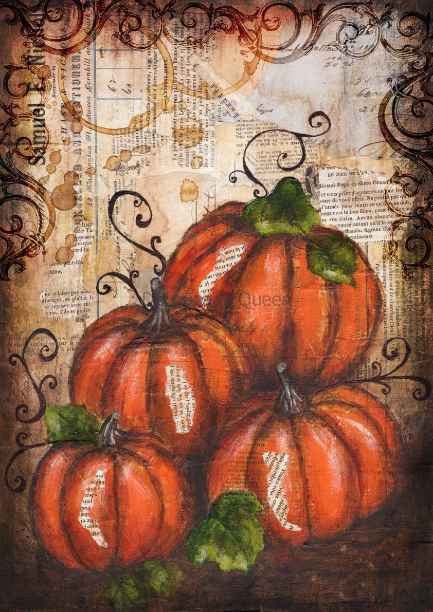 Painted Pumpkins Rice Paper Pickin' Boots Vintage