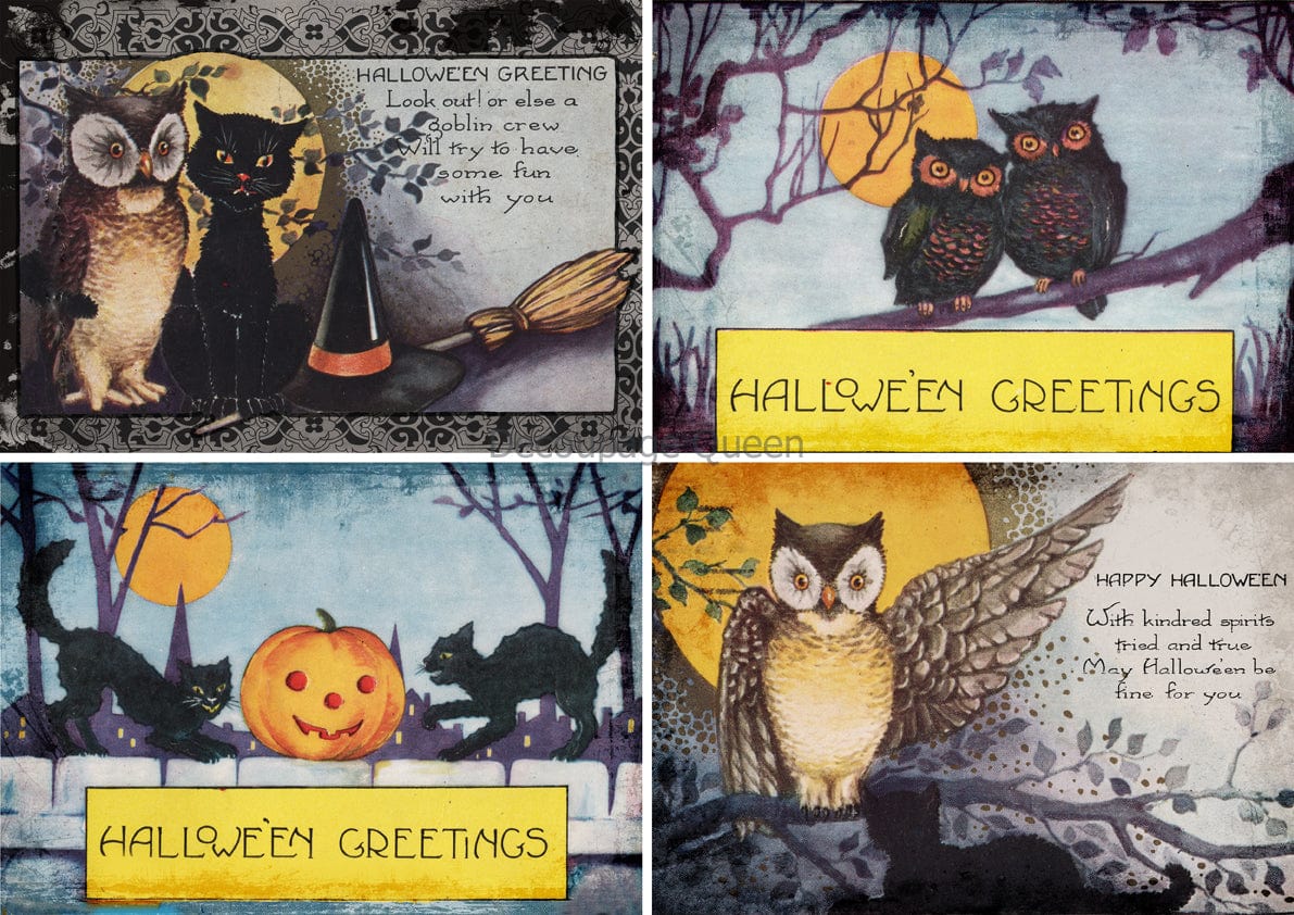 Vintage Cats and Owls Halloween Four Pack Rice Paper Pickin' Boots Vintage