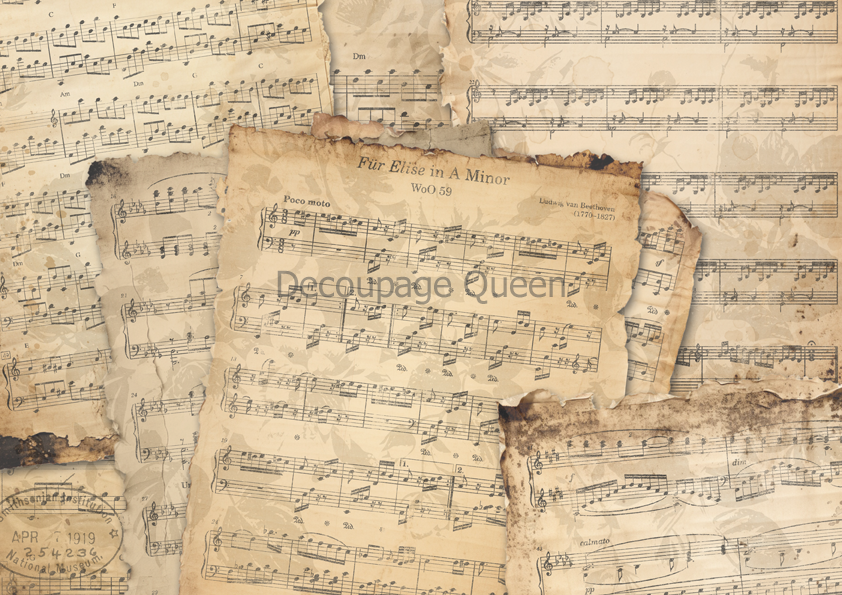 sheet music rice paper decoupage